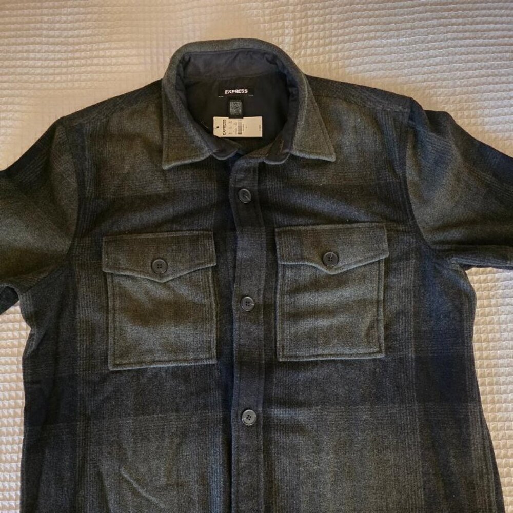 Mens Express green plaid shacket
